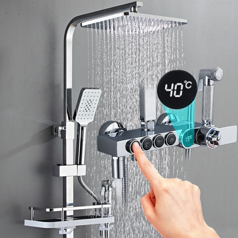 Faucet - Luksusowy Srebrny Prysznicowy Zestaw z Cyfrowym